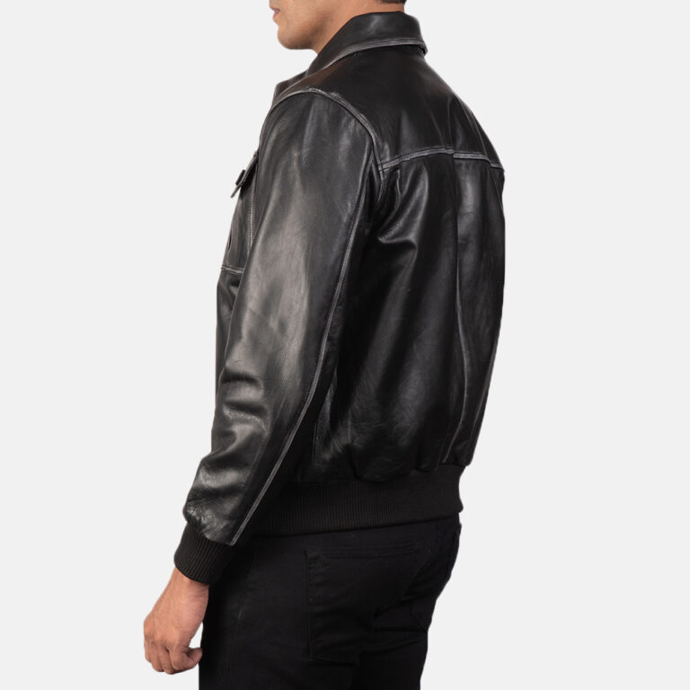 Mens Aaron Black Leather Bomber Jacket5889-8-1568890348447